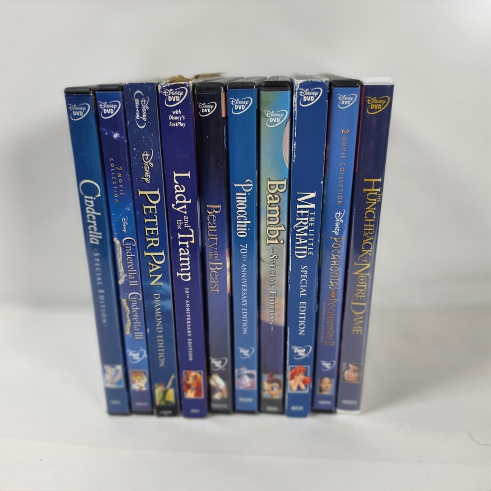 Disney Classics DVD Lot 12 Movies 10 Cases Cinderella Peter Pan Little Mermaid - Picture 2 of 11